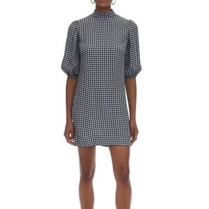 NWT GANNI gingham print high neck dress in Brunnera Blue